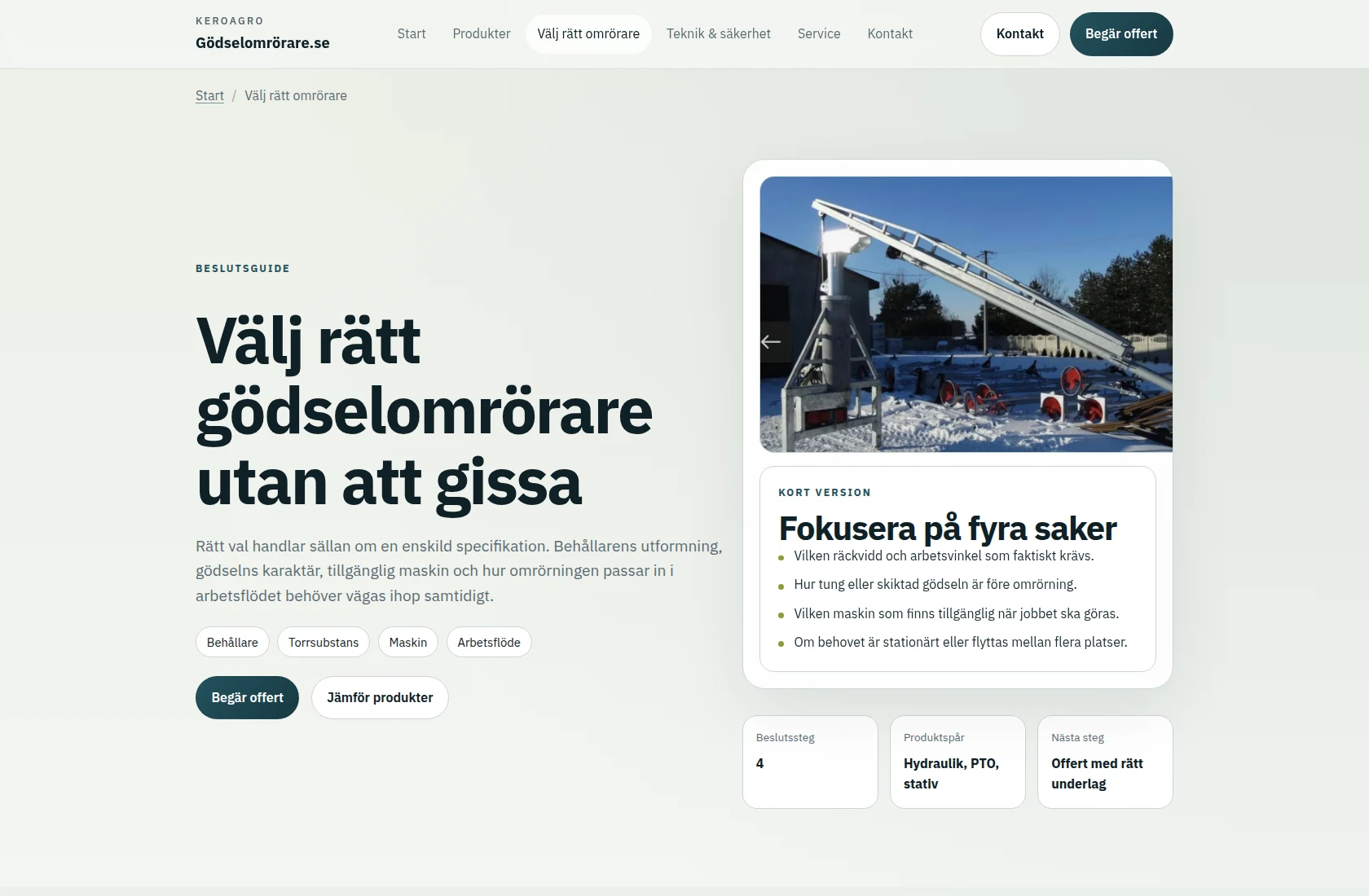 gödselomrörare.se on desktop – guide for choosing the right agitator