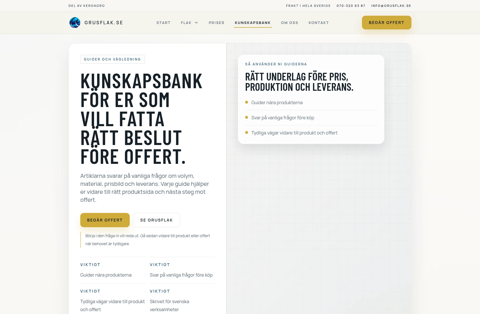 grusflak.se on desktop – knowledge hub with guides close to the products