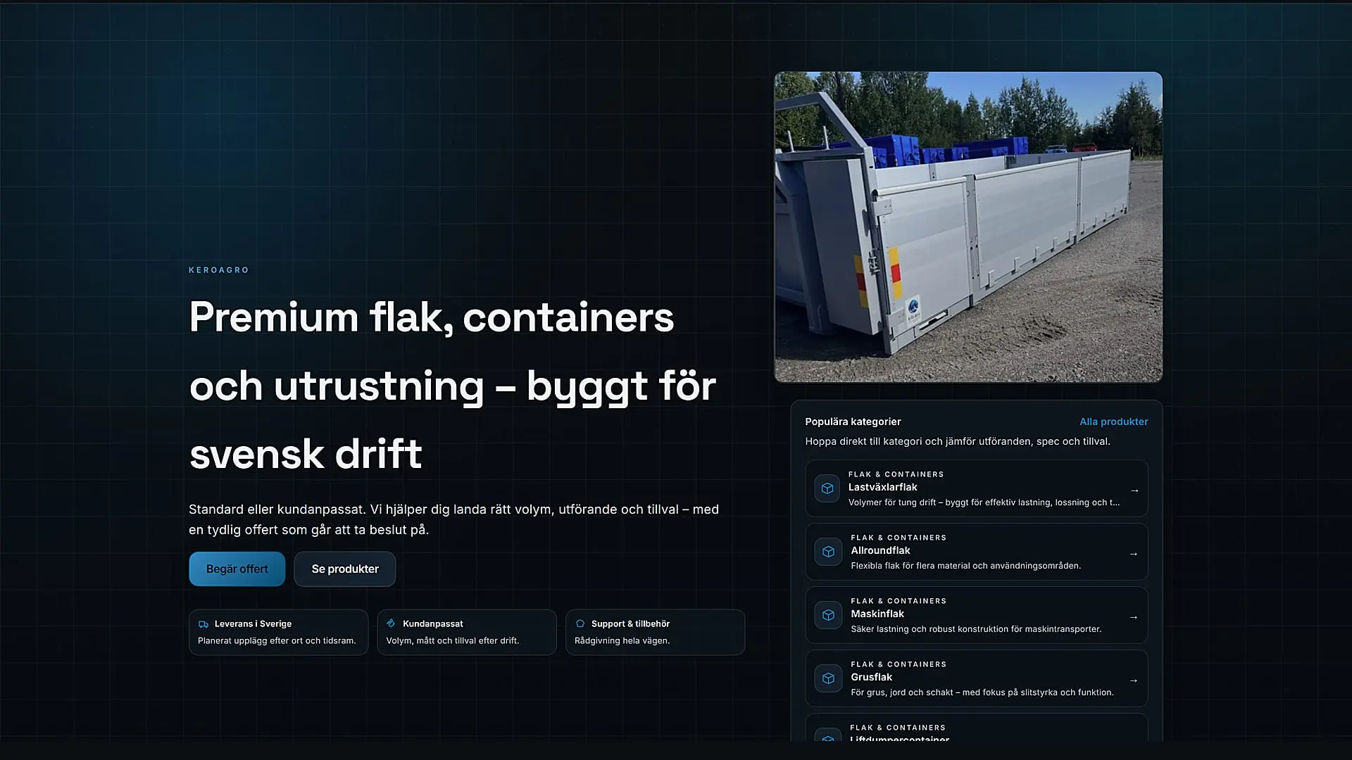Keroagro webbplats på desktop – startsida