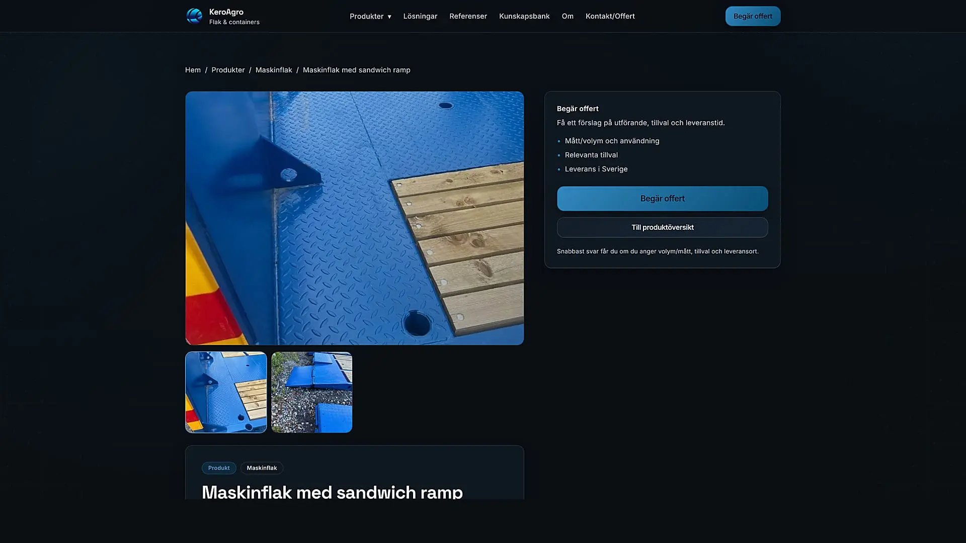 Keroagro webbplats på desktop – innehållssektion