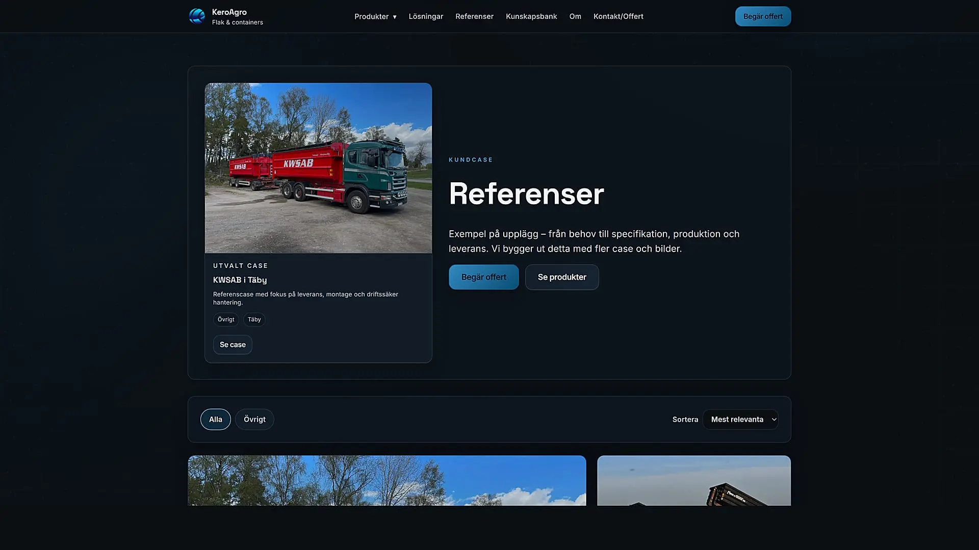 Keroagro webbplats på desktop – kontakt och CTA