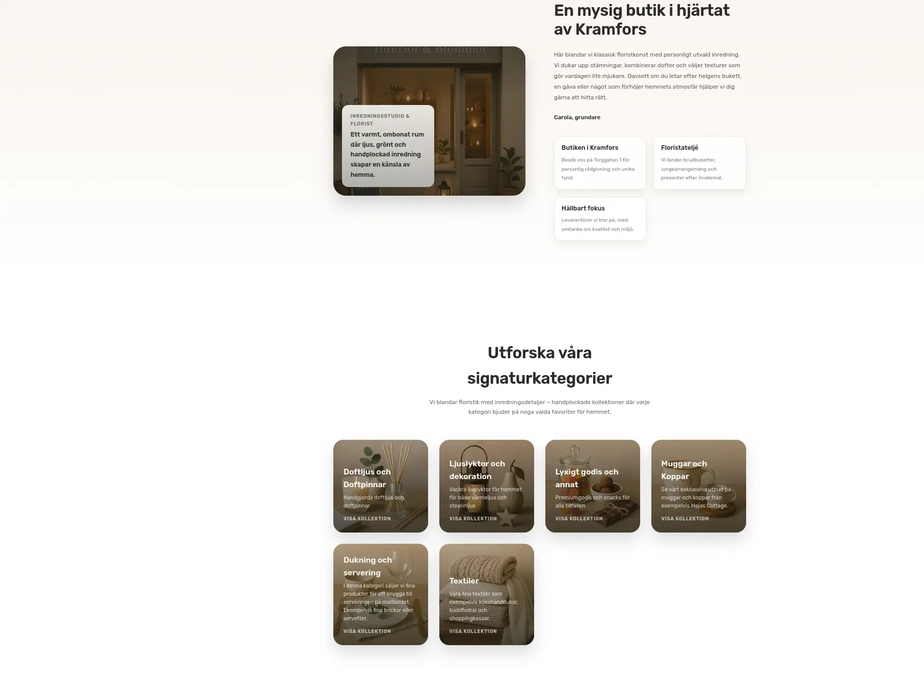 Lillaflora webbplats på desktop – kampanjyta och säsongsinnehåll