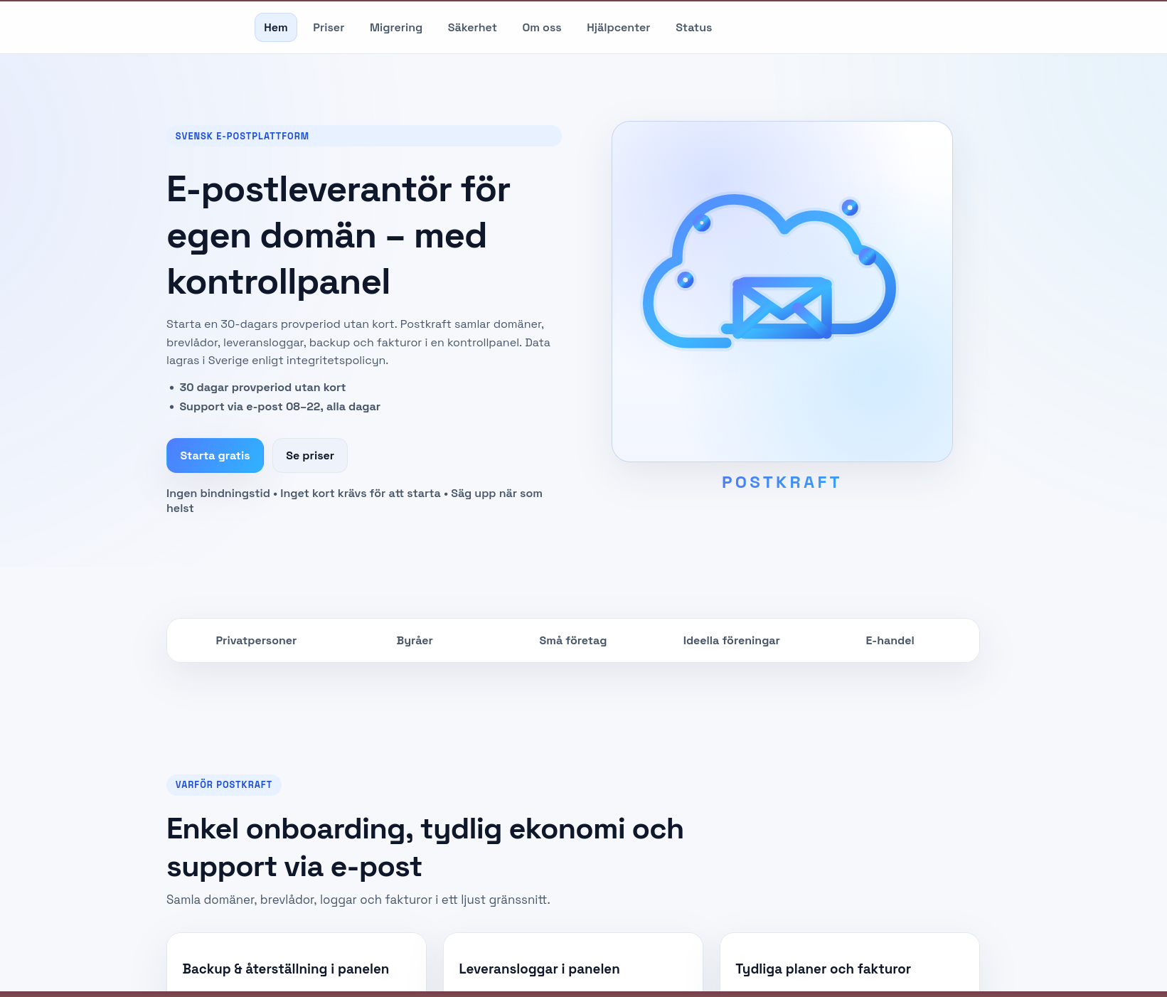 Skärmdump av postkraft.se